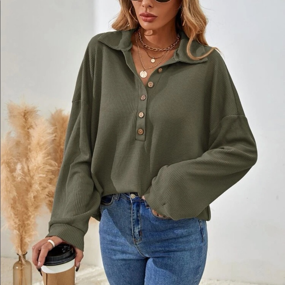 Half Button Drop Shoulder Tee